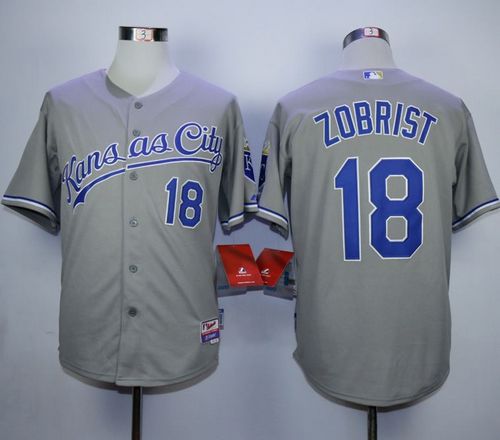 Royals #18 Ben Zobrist Grey Cool Base Stitched MLB Jersey - Click Image to Close